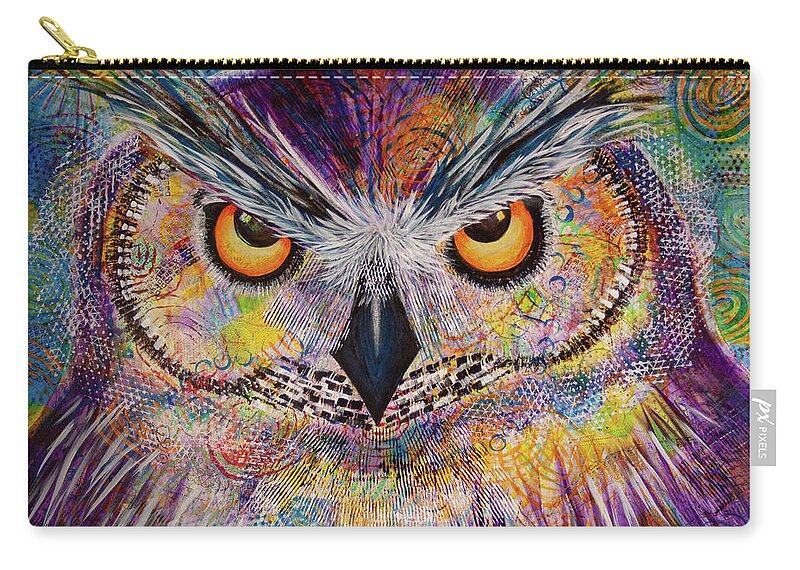 Owl Zip Pouch featuring the painting OL Spirals by Laurel Bahe