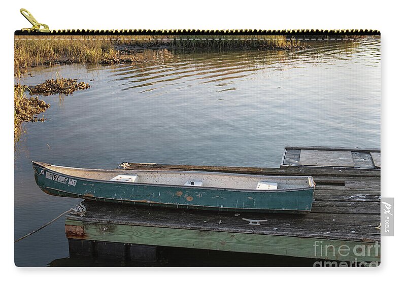 Canoe Carry-all Pouch featuring the photograph Old Canoe on Dock in Shem Creek by Dale Powell