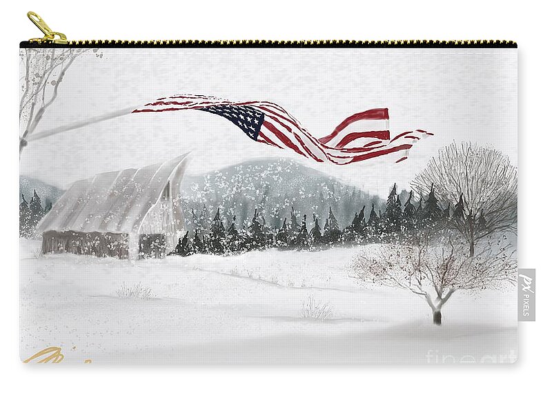 Old Glory Zip Pouch featuring the digital art Old Glory in the Snow by Joel Deutsch