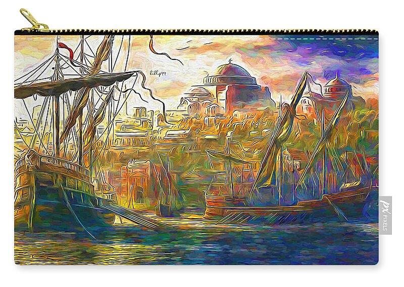 Paint Zip Pouch featuring the painting Old harbor by Nenad Vasic