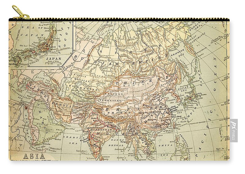 Burnt Zip Pouch featuring the digital art Old Map Of Asia by Thepalmer