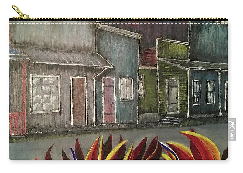 Old Pahoa Village Hawaii Zip Pouch featuring the painting Old Pahoa Village, Hawaii by Michael Silbaugh
