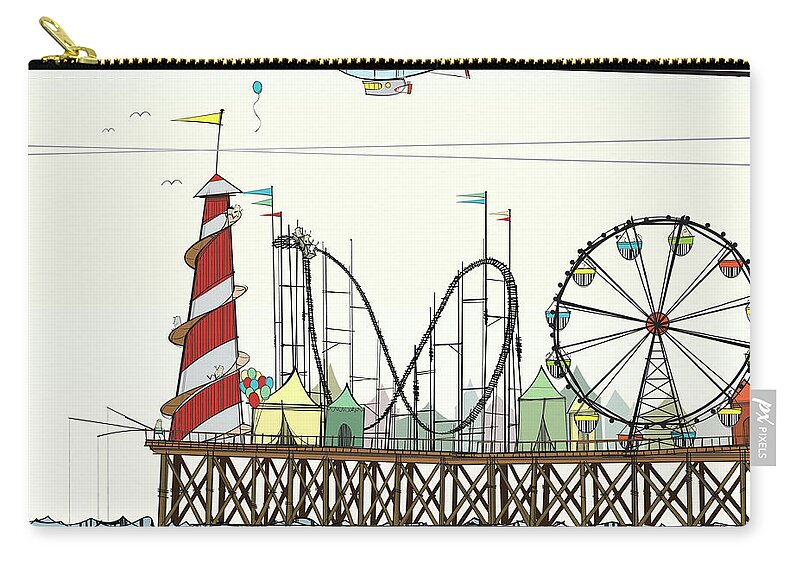 Event Zip Pouch featuring the digital art Old Pier With Fairground Attractions by Jcgwakefield