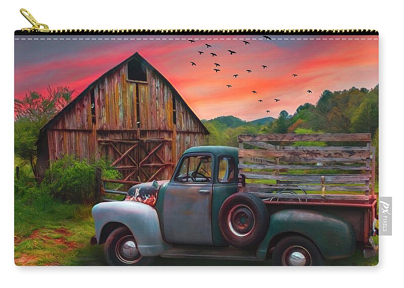 1947 Zip Pouch featuring the photograph Old Truck at the Barn Watercolors Painting by Debra and Dave Vanderlaan