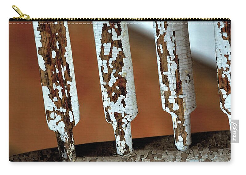 Wood Zip Pouch featuring the photograph Old Wooden Chair Spindles by Kae Cheatham