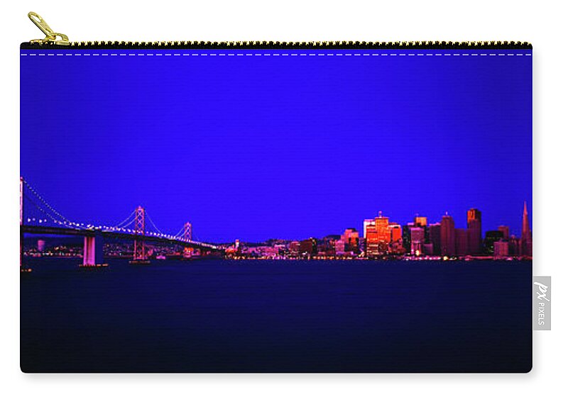San Francisco Zip Pouch featuring the photograph San Francisco, skyline, dawn, vignette Oakland, Bay, Bridge, from Treasure,Island by Tom Jelen