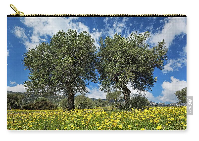 Estock Zip Pouch featuring the digital art Olive Trees, Near Kantara, Cyprus by Reinhard Schmid