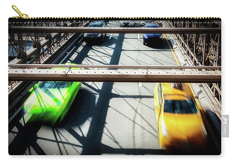 Big Apple Zip Pouch featuring the photograph On the Bridge by Bill Chizek