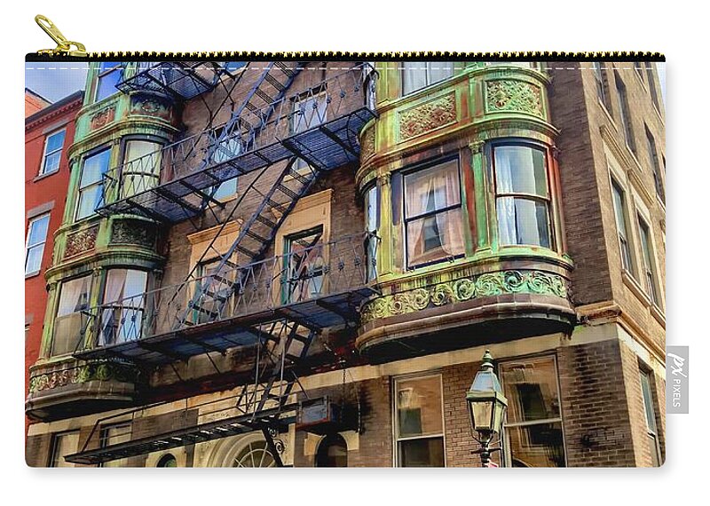 Beacon Hill Zip Pouch featuring the photograph On the Corner by Chris Montcalmo