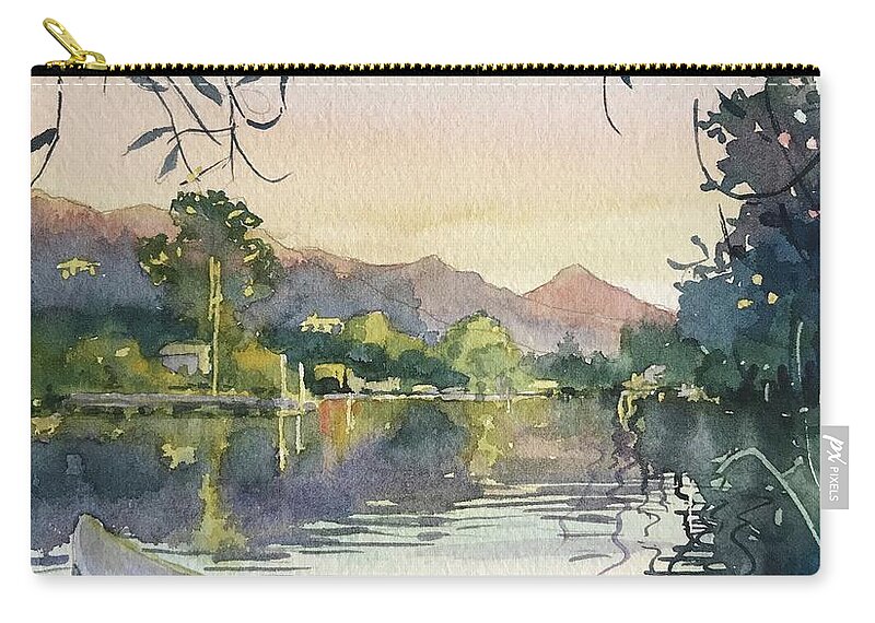Canoe Carry-all Pouch featuring the painting Dusk on Malibou Lake by Luisa Millicent