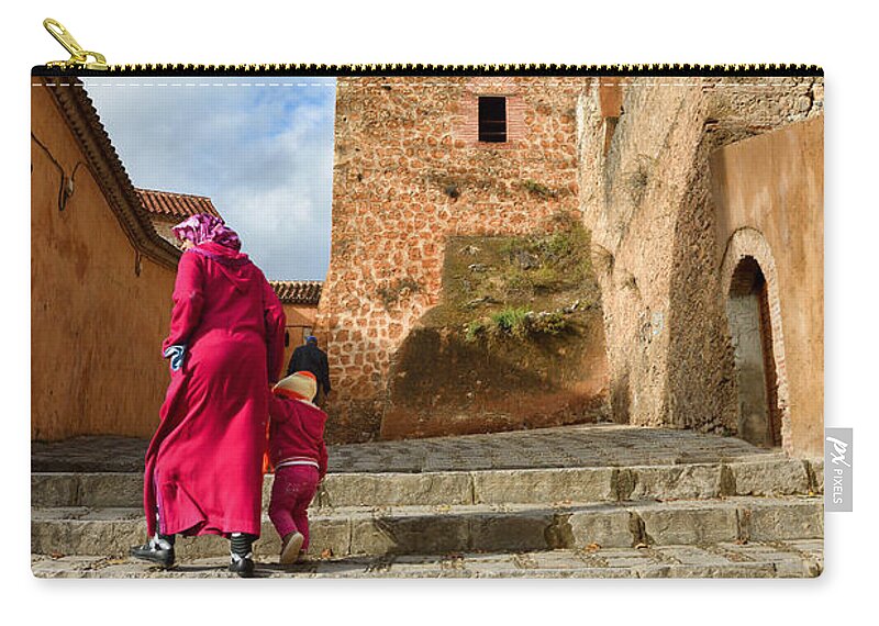 Chefchaouene Zip Pouch featuring the photograph On the road back home again by Yavor Mihaylov