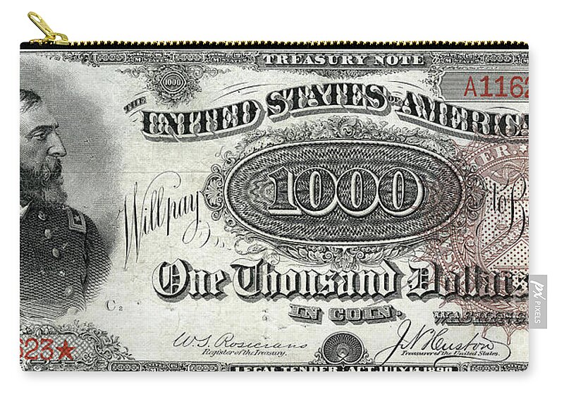 Wingsdomain Zip Pouch featuring the photograph One Thousand Dollar United States Note 1890 Series 20190221 by Wingsdomain Art and Photography