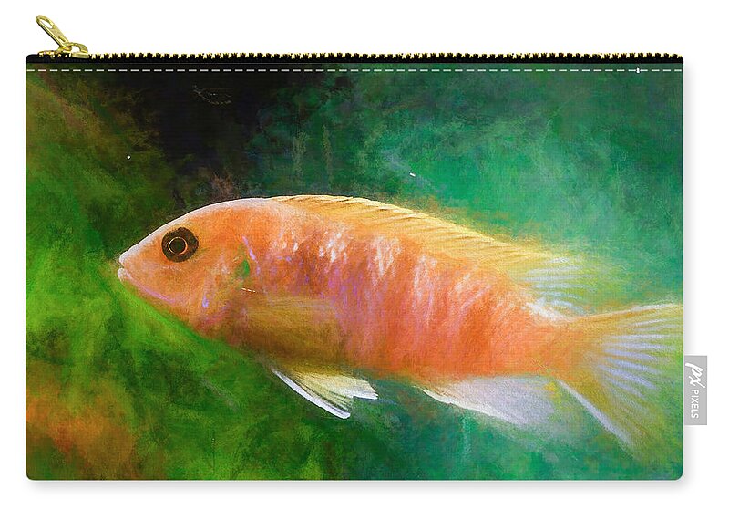 African Cichlid Zip Pouch featuring the digital art Orange Cichlid Chalk Smudge by Don Northup