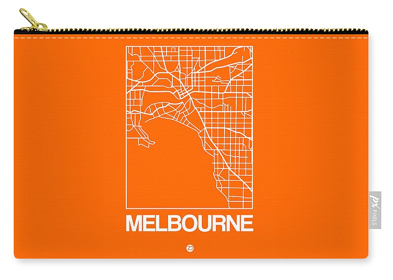 Melbourne Zip Pouch featuring the digital art Orange Map of Melbourne by Naxart Studio