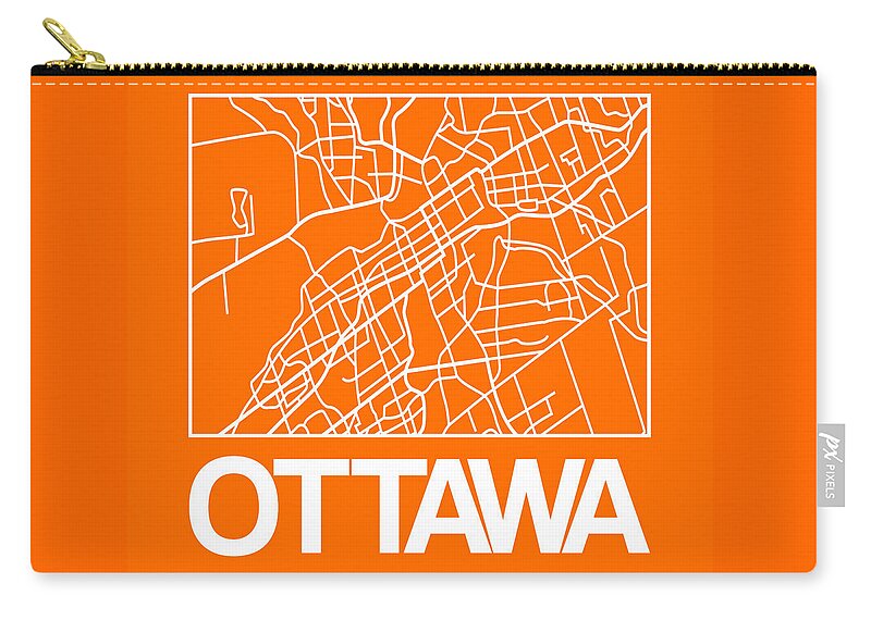 Ottawa Zip Pouch featuring the digital art Orange Map of Ottawa by Naxart Studio
