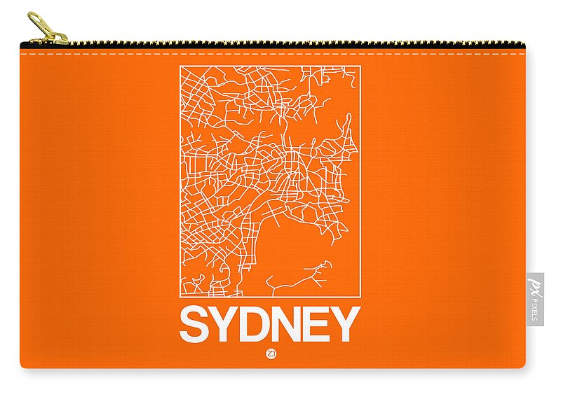 Sydney Zip Pouch featuring the digital art Orange Map of Sydney by Naxart Studio