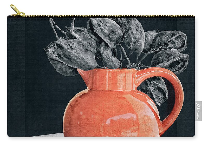 Sony Zip Pouch featuring the photograph Orange Pot and Seed Pods by Sandra Selle Rodriguez