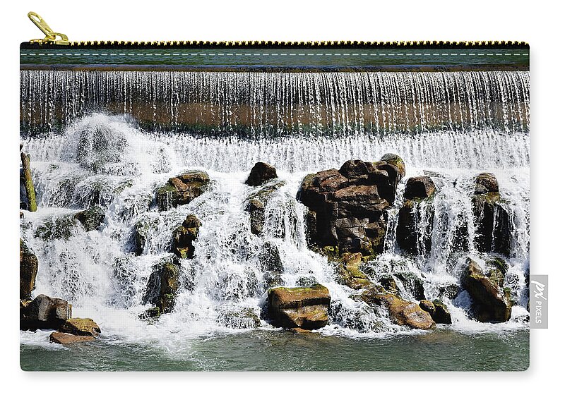 Order And Chaos Zip Pouch featuring the photograph Order and Chaos -- Diversion Dam Waterfall in Idaho Falls, Idaho by Darin Volpe