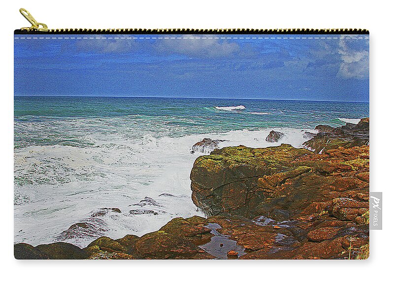 Oregon Coast Zip Pouch featuring the digital art Oregon Coast And Pacific Ocean by Tom Janca
