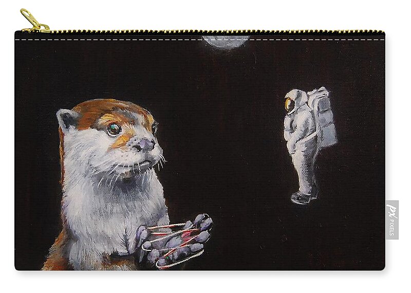 Otter Zip Pouch featuring the painting OTTER Space by Jean Cormier