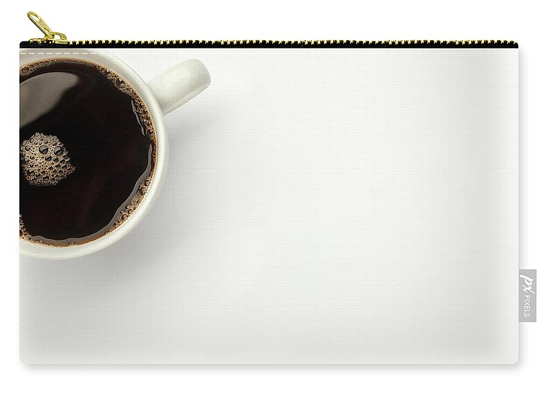 White Background Zip Pouch featuring the photograph Overhead View Of Black Coffee by Anthony Bradshaw