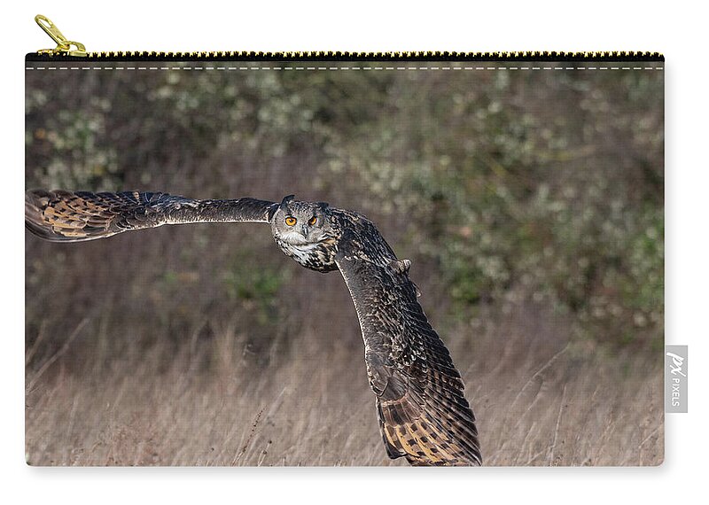 Owl Zip Pouch featuring the photograph Owl Turning by Mark Hunter