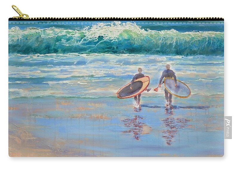 Paddleboard Zip Pouch featuring the painting Paddle Out by Lynee Sapere
