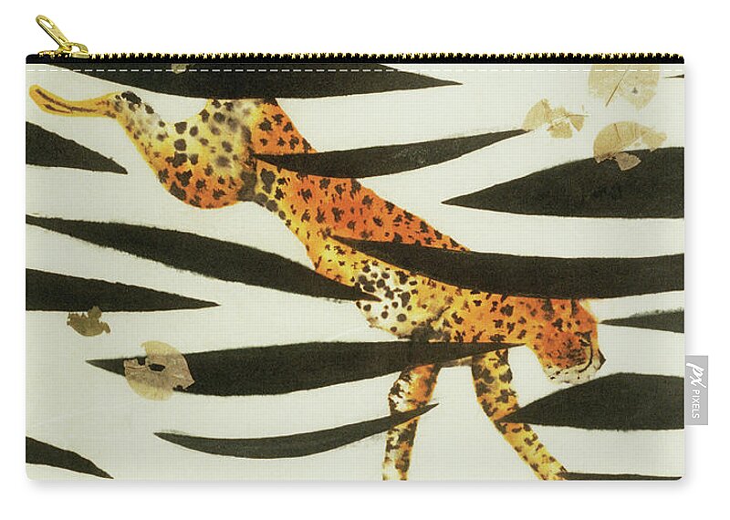 Gouache Zip Pouch featuring the digital art Painted Collage Of Cheetah, Leaves And by Tess Stone
