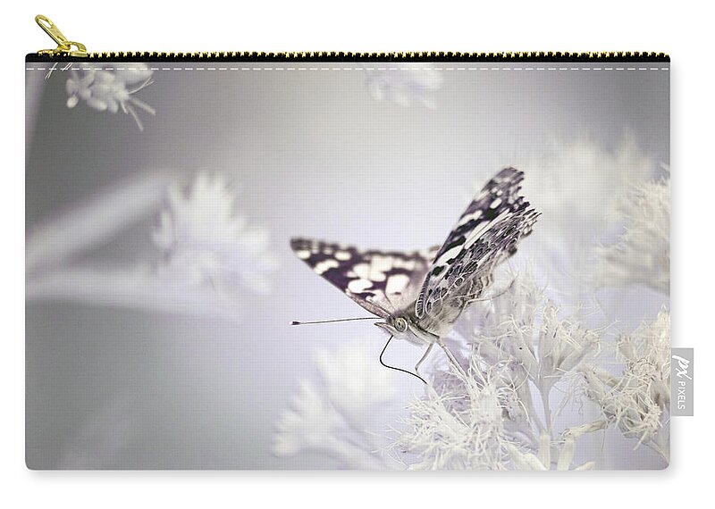 Paintedlady Painted Lady Ir Infrared Insect Ouside Outdoors Nature 720nm Butterfly Butterflies Brian Hale Brianhalephoto Close-up Close Up Closeup Zip Pouch featuring the photograph Painted Lady- infrared by Brian Hale