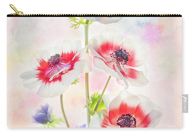 Anemone Carry-all Pouch featuring the photograph Painterly Anemone by Usha Peddamatham