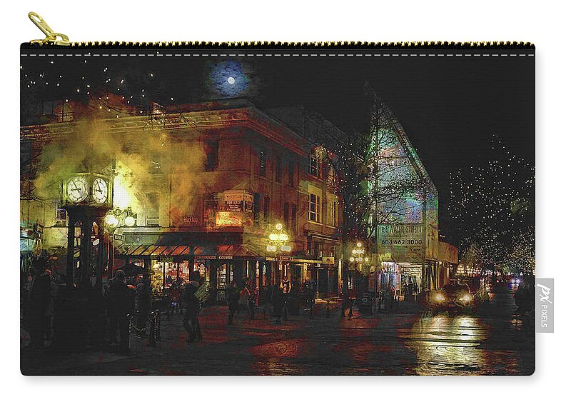 Steamclock Zip Pouch featuring the digital art Painterly Steam Clock by Cameron Wood
