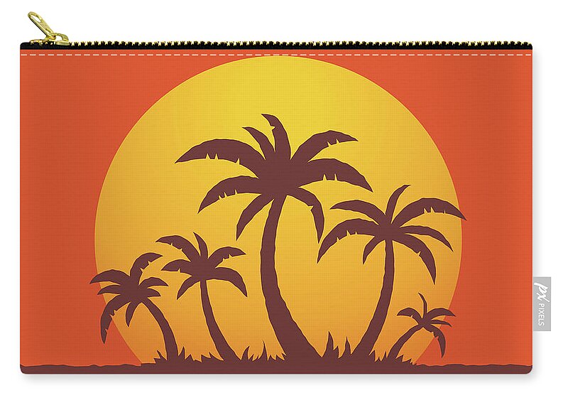 Sea Zip Pouch featuring the digital art Palm Trees and Sun by John Schwegel