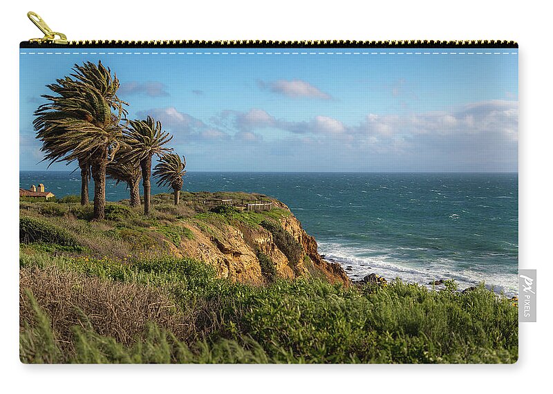 Breeze Zip Pouch featuring the photograph Palm Trees Blowing in the Wind by Andy Konieczny