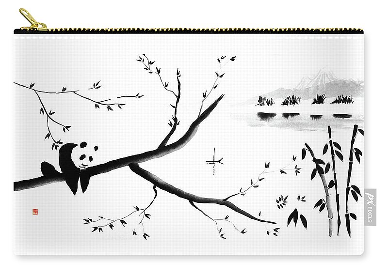 Panda Zip Pouch featuring the painting Panda Island by Pechane Sumie