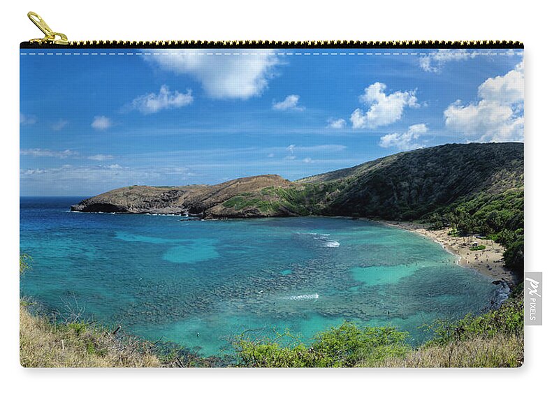 Tranquility Zip Pouch featuring the photograph Panorama Of Hanauma Bay, Oahu by Alvis Upitis