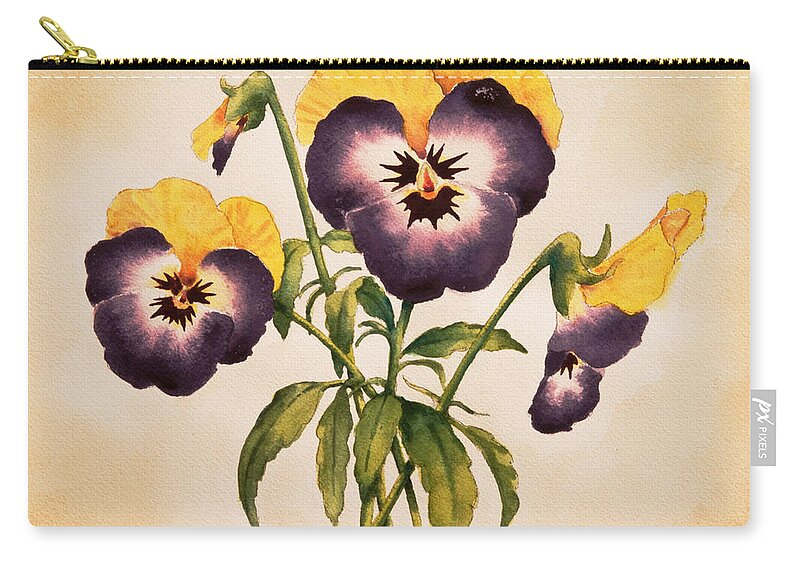 Floral Zip Pouch featuring the painting Pansies II by Heidi E Nelson