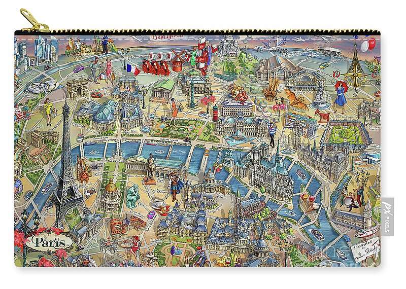 Paris Carry-all Pouch featuring the photograph Paris Illustrated Map by Maria Rabinky