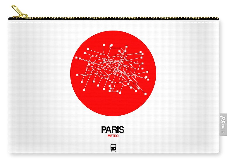 Paris Zip Pouch featuring the digital art Paris Red Subway Map by Naxart Studio