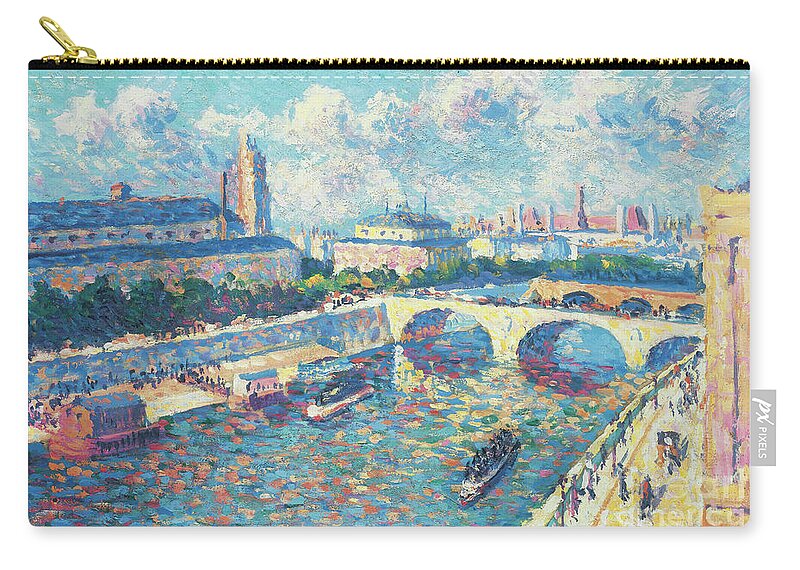 Paris Zip Pouch featuring the painting Paris, The Seine And The Quai De La Megisserie Seen From The Quai De Lhorloge, 1892 by Maximilien Luce
