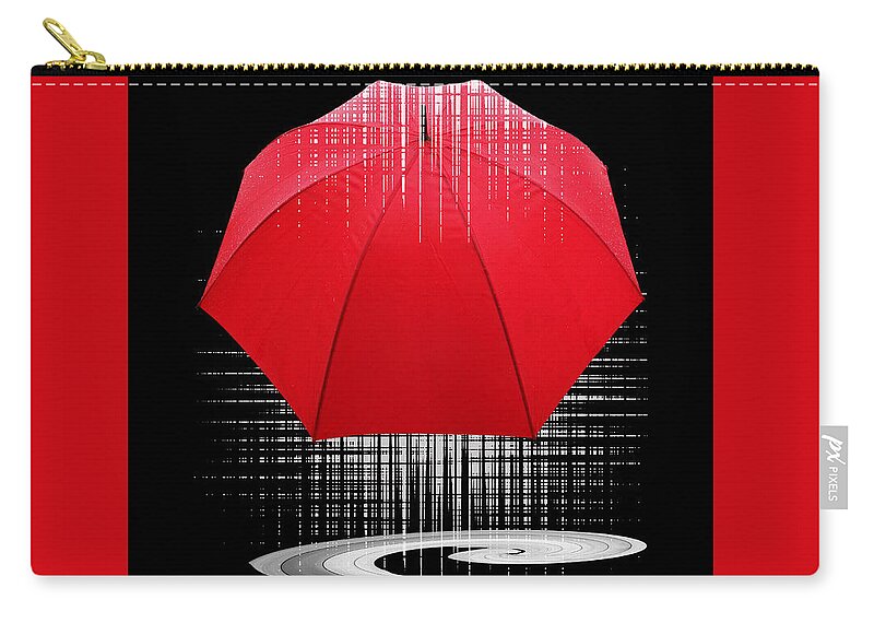 Umbrella Zip Pouch featuring the photograph Passion For Puddles - Red Umbrella Abstract by Gill Billington