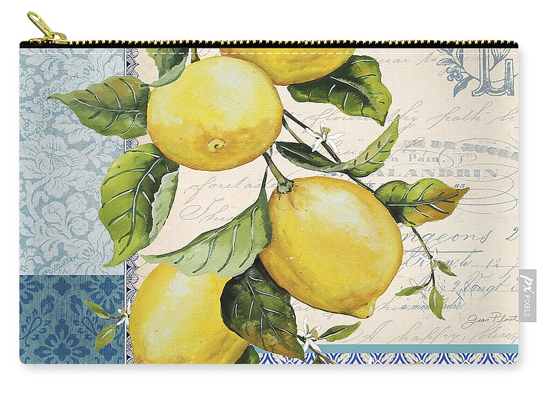 Lemon Zip Pouch featuring the mixed media Patchwork Lemons A by Jean Plout