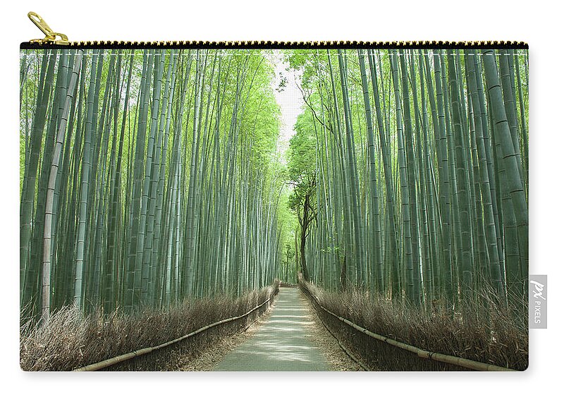 Tranquility Zip Pouch featuring the photograph Path In Giant Bamboo Grove, Kyoto, Japan by Ippei Naoi