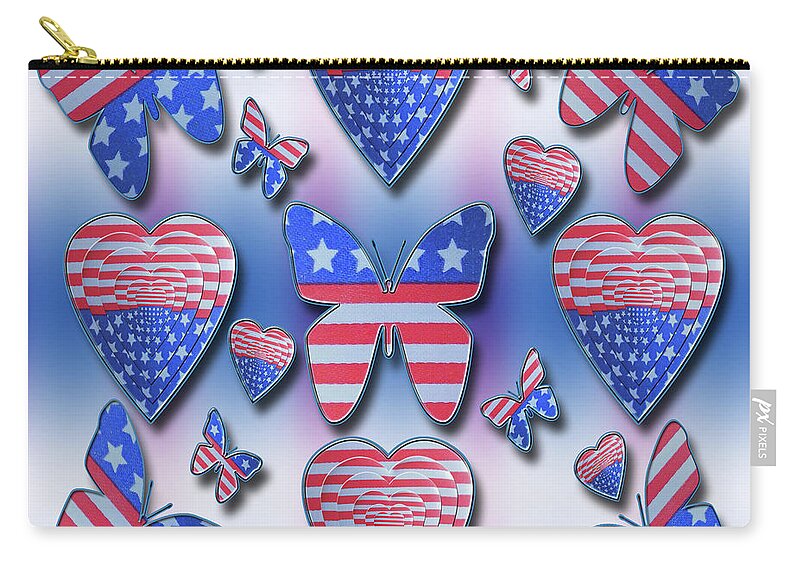Patriotic Zip Pouch featuring the photograph Patriotic Butterflies Hearts by Rockin Docks