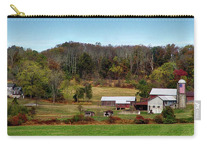 Patriotic Zip Pouch featuring the photograph Patriotic Farm Panorama by Mark Miller