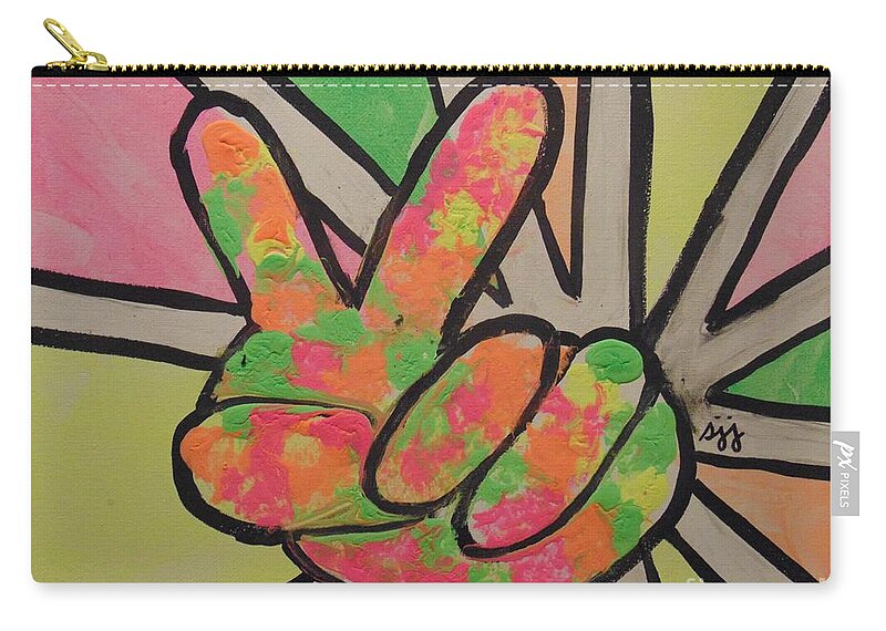 1960s Carry-all Pouch featuring the painting Peace Sign by Saundra Johnson
