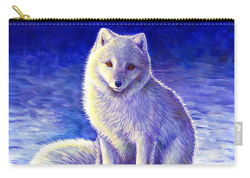 Arctic Fox Zip Pouch featuring the painting Peaceful Winter Arctic Fox by Rebecca Wang
