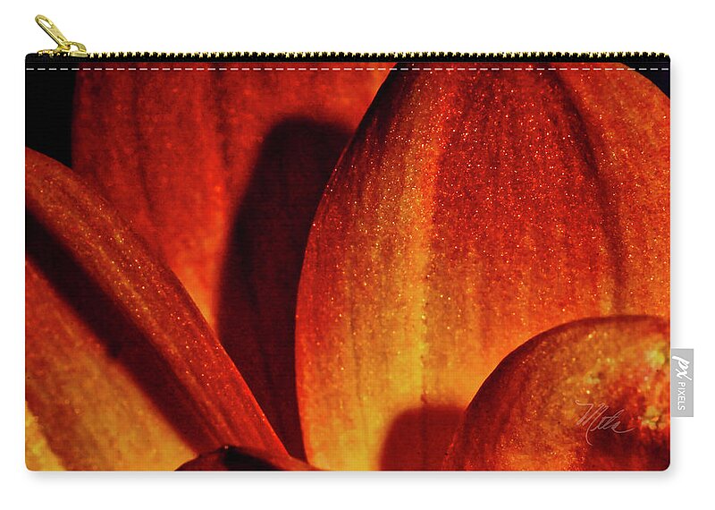 Macro Photography Zip Pouch featuring the photograph Peach Petals by Meta Gatschenberger