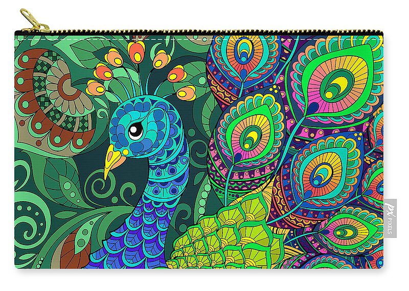 Peacock Zip Pouch featuring the drawing Peacock by Susan Gary