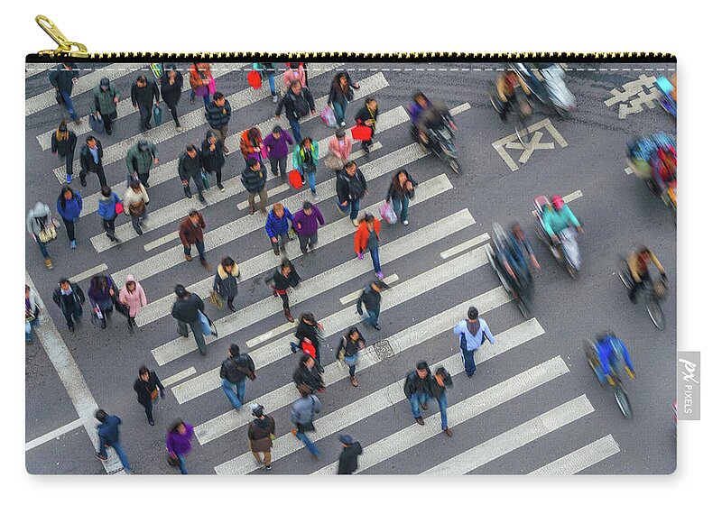 Young Men Zip Pouch featuring the photograph Pedestrian Crossing, Shanghai by Rwp Uk