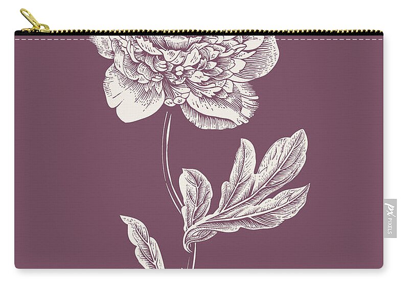 Peony Zip Pouch featuring the mixed media Peony Purple Flower by Naxart Studio